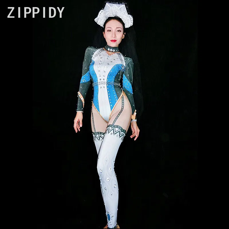 Fashion Rhinestones Printed Jumpsuit Women's Birthday Show Bodysuit One Piece Stretch Outfit Dance Party White Leggings
Fashion Rhinestones Printed Jumpsuit Women's Birthday Show Bodysuit One Piece Stretch Outfit Dance Party White Leggings