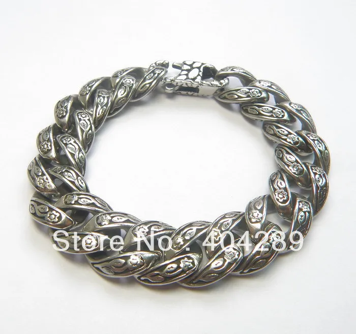 Mens 15mm Width Solid Stainless Steel Cast Flower Cuban Chain Bracelet 8.5" 54g SB02
Mens 15mm Width Solid Stainless Steel Cast Flower Cuban Chain Bracelet 8.5" 54g SB02