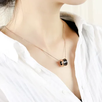 여성 주얼리 로마 숫자 목걸이, 짧은 용수철, 화이트, 블랙 세라믹 펜던트, 쇄골 사랑 목걸이 K0021-5