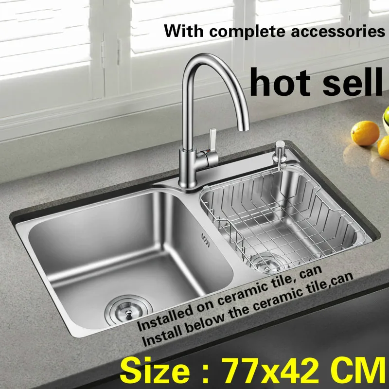 Free shipping hot sell kitchen sink 0.8 mm thick 304 stainless steel normal double groove 77x42 CM
Free shipping hot sell kitchen sink 0.8 mm thick 304 stainless steel normal double groove 77x42 CM
