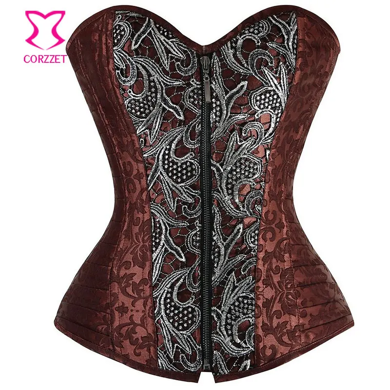 Brocade Embroidery Brown Steampunk Corset Overbust Steel Bone Waist Trainer With Zipper Slimming Sexy Gothic Corsets For Women
Brocade Embroidery Brown Steampunk Corset Overbust Steel Bone Waist Trainer With Zipper Slimming Sexy Gothic Corsets For Women