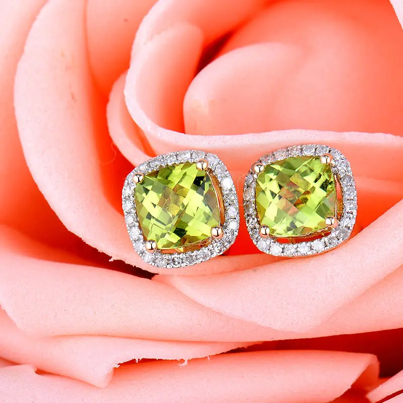 LANMI Natural Green Gemstone Earrings Young Lady Cushion 6x6mm Peridot Solid 14kt Yellow Gold Prong Studs Earrings for Women
LANMI Natural Green Gemstone Earrings Young Lady Cushion 6x6mm Peridot Solid 14kt Yellow Gold Prong Studs Earrings for Women