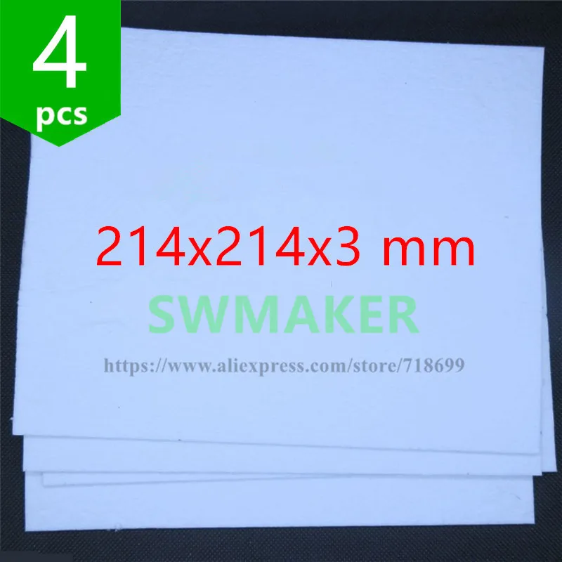 4pcs Reprap Prusa 3D Printer MK2/2B Heating Bed Insulation Cottons 214 x214x3 mm heated bed insulation cotton plate
4pcs Reprap Prusa 3D Printer MK2/2B Heating Bed Insulation Cottons 214 x214x3 mm heated bed insulation cotton plate