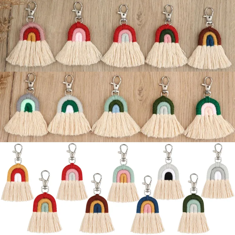 Rainbow Weaving Tassel Macrame Keychain Fashion Handmade Women Bag Charm Pendant Hanging Toys Keychains Key Ring
Rainbow Weaving Tassel Macrame Keychain Fashion Handmade Women Bag Charm Pendant Hanging Toys Keychains Key Ring