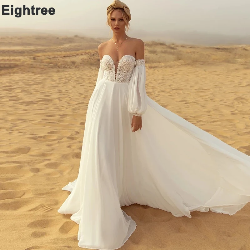 Eightree Chic Boho Chiffon Wedding Dress Long Puffy Sleeves Vestidos Beach Wedding Dresses Off the Shoulder Lace Bridal Gown
Eightree Chic Boho Chiffon Wedding Dress Long Puffy Sleeves Vestidos Beach Wedding Dresses Off the Shoulder Lace Bridal Gown