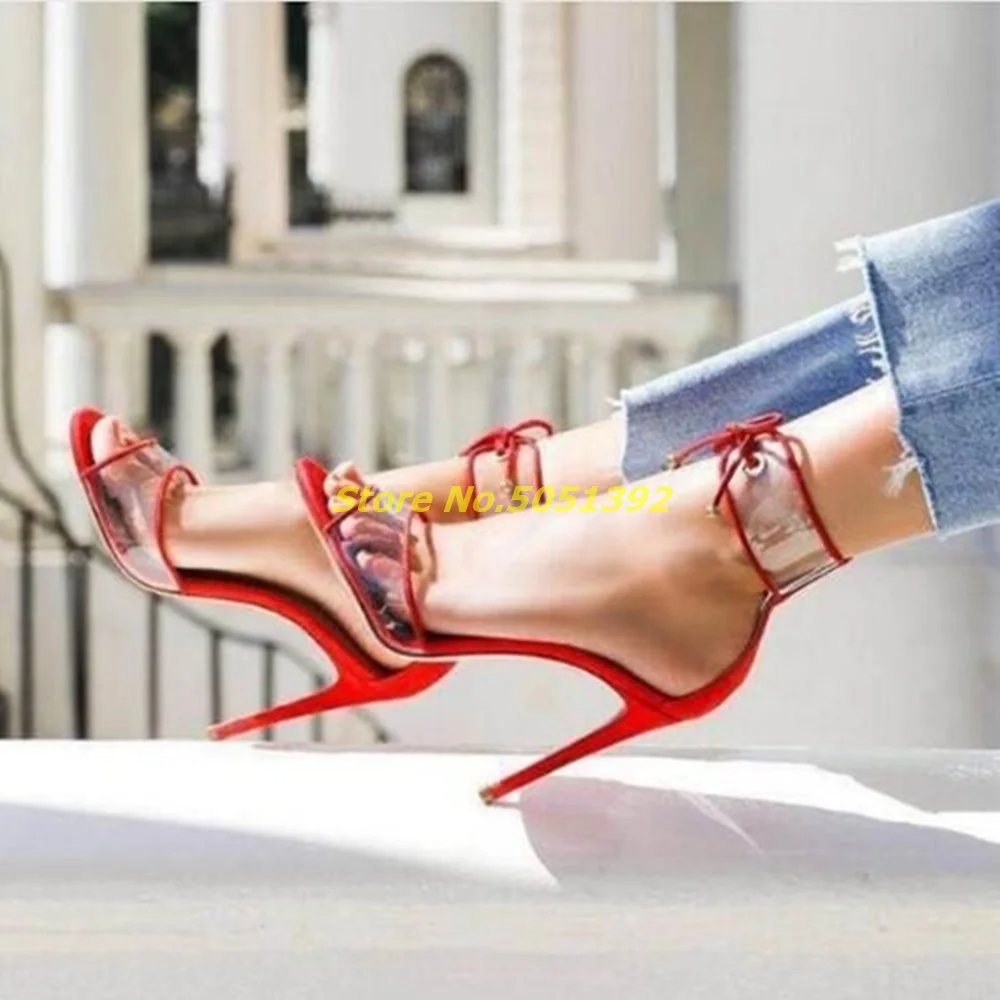 Sandals Transparent Clear PVC Ankle Strap Gladiator Sexy Red Patent Leather Ankle Lace-up Wedding Shoes Bride
Sandals Transparent Clear PVC Ankle Strap Gladiator Sexy Red Patent Leather Ankle Lace-up Wedding Shoes Bride