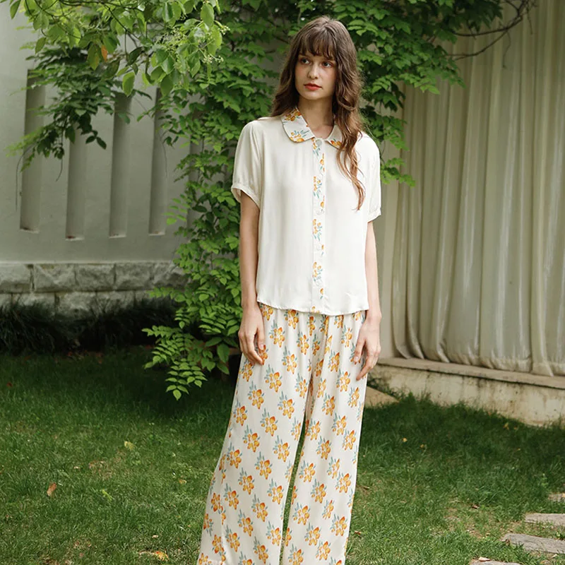 Fairy Cute Sweet Viscose Ladies Pajamas Set with Sunshine Little Yellow Flower Printing Short Sleeve Long Trousers Pjs Women
Fairy Cute Sweet Viscose Ladies Pajamas Set with Sunshine Little Yellow Flower Printing Short Sleeve Long Trousers Pjs Women