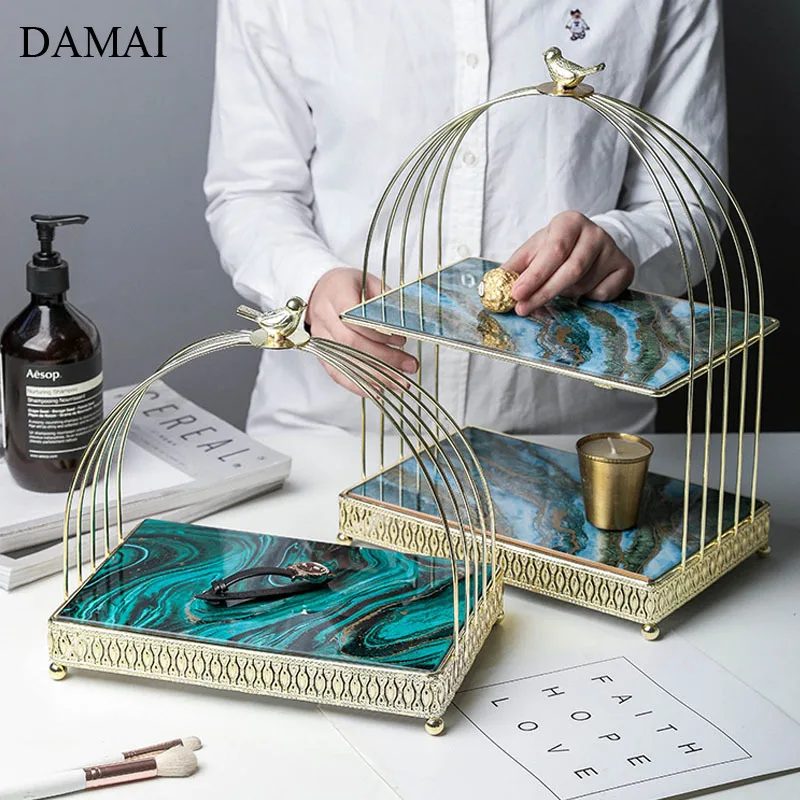 Nordic Modern Jewelry Display Shelf Decorative Golden Bird Cage Marble Texture Double Layer Cosmetic Metal Mirror Storage Trays
Nordic Modern Jewelry Display Shelf Decorative Golden Bird Cage Marble Texture Double Layer Cosmetic Metal Mirror Storage Trays