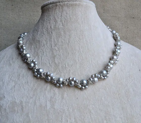 Terisa Pearl Jewelry Wedding Gift 16 inches 4-8mm Rhinestone Gray Freshwater Pearl Necklace Flower Girl Women Choker Necklace
Terisa Pearl Jewelry Wedding Gift 16 inches 4-8mm Rhinestone Gray Freshwater Pearl Necklace Flower Girl Women Choker Necklace