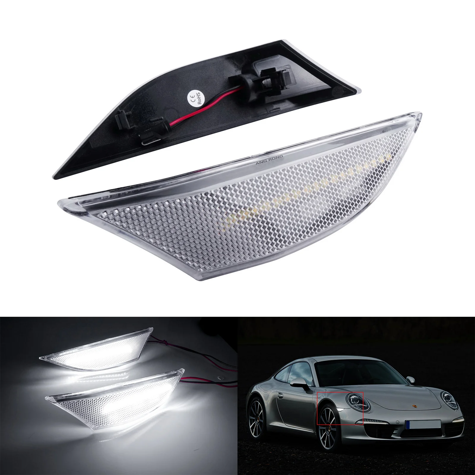 2x прозрачные линзы, боковой габаритный индикатор, белый светодиодный повторитель света для Porsche 911 981 Boxster Cayman 2012-2016 
2x прозрачные линзы, боковой габаритный индикатор, белый светодиодный повторитель света для Porsche 911 981 Boxster Cayman 2012-2016