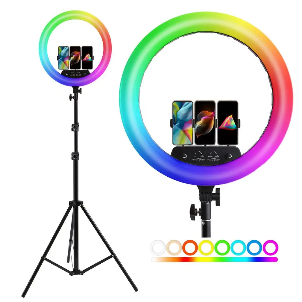 Кольцевой Led-светильник RGB, 14/18 дюймов, с дистанционным управлением, с камерой, телефоном, со штативом 200 см, для съемки макияжа, видеостудии
Кольцевой Led-светильник RGB, 14/18 дюймов, с дистанционным управлением, с камерой, телефоном, со штативом 200 см, для съемки макияжа, видеостудии