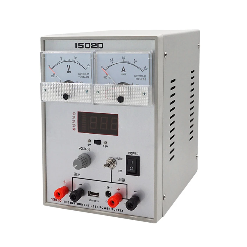 1502D 15V 0-2A Adjustable DC Power Supply Mobile Phone Repair Power Test Meter Portable Regulated Power Supply Tool 220V/110V
1502D 15V 0-2A Adjustable DC Power Supply Mobile Phone Repair Power Test Meter Portable Regulated Power Supply Tool 220V/110V