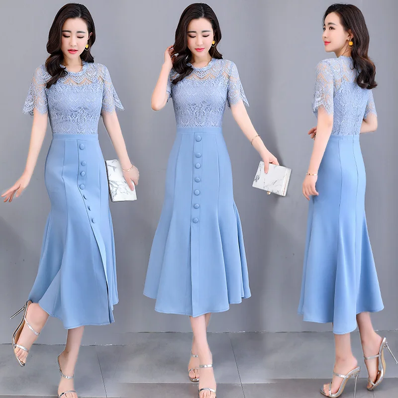 Summer Women's Mermaid Dress Elegant Party Lace Dresses Ladies Wedding Clothing Lace PatchworkTrumpet Dress Short Sleeved
Summer Women's Mermaid Dress Elegant Party Lace Dresses Ladies Wedding Clothing Lace PatchworkTrumpet Dress Short Sleeved