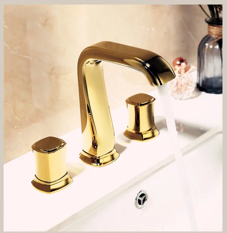 Luxury gold brass bathroom sink faucet Top quality Three holes Double handle Basin mixer faucet tap
Luxury gold brass bathroom sink faucet Top quality Three holes Double handle Basin mixer faucet tap