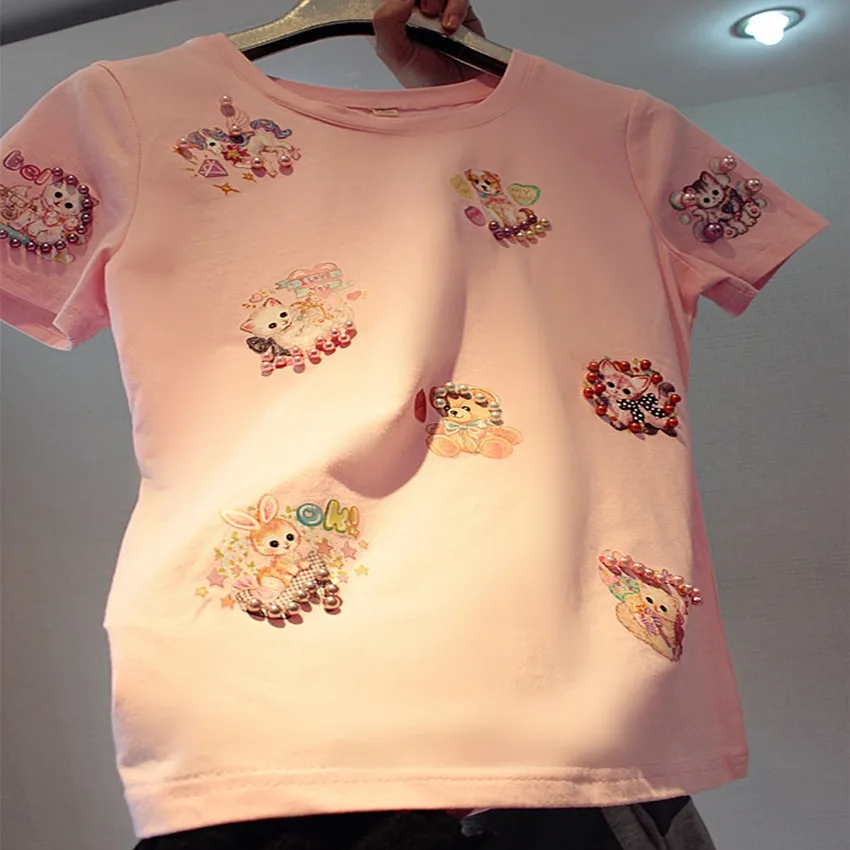 Heavy Industry Beaded Cute Color Stretch All-match T-shirt women Cartoon Fantasy Pure Cotton top tees
Heavy Industry Beaded Cute Color Stretch All-match T-shirt women Cartoon Fantasy Pure Cotton top tees