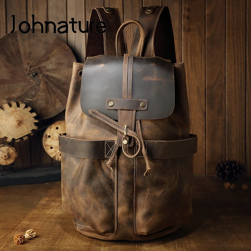 Johnature Crazy Horse Leather Men Backpack 2024 New All-match Leisure Travel Bag Large Capacity Cowhide Retro Handmade Bagpack
Johnature Crazy Horse Leather Men Backpack 2024 New All-match Leisure Travel Bag Large Capacity Cowhide Retro Handmade Bagpack