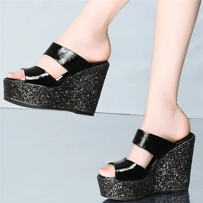 Women Genuine Leather Wedges High Heel Gladiator Sandals Female Shiny Glitter Open Toe Party Platform Pumps Shoes Casual Shoes
Women Genuine Leather Wedges High Heel Gladiator Sandals Female Shiny Glitter Open Toe Party Platform Pumps Shoes Casual Shoes