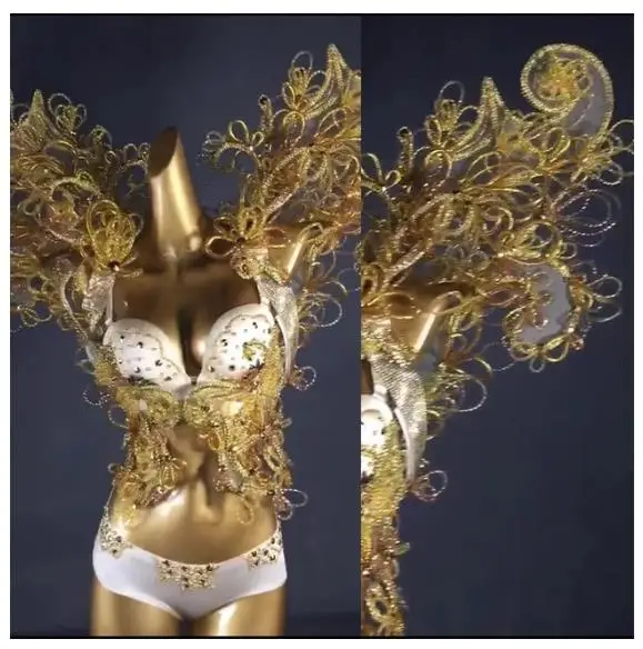women Sexy stage shows Golden wings bikini catwalk white Golden bright silk Rhinestonean gel wings costumes Bikini set
women Sexy stage shows Golden wings bikini catwalk white Golden bright silk Rhinestonean gel wings costumes Bikini set