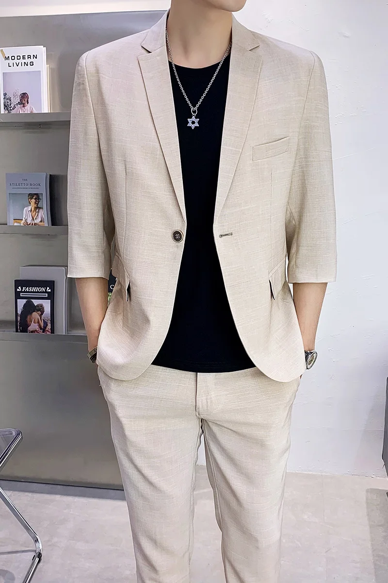 2021 Summer Thin Dressed Elegant Mens Clothing Black Classic 2 Pcs Mens Suits With Pants Slim Fit Social Club Costumes For Men
2021 Summer Thin Dressed Elegant Mens Clothing Black Classic 2 Pcs Mens Suits With Pants Slim Fit Social Club Costumes For Men