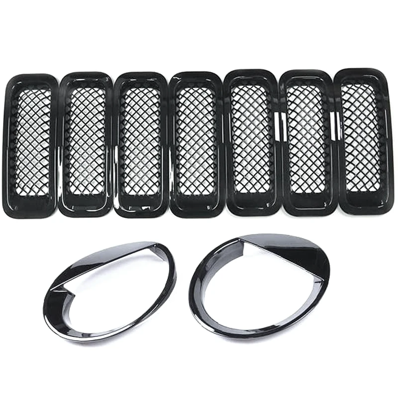 NEW-9Pcs Front Grille Grill Mesh Grille Insert Kit + Style Headlight Lamp Cover Trim for Jeep Patriot 2011-2016
NEW-9Pcs Front Grille Grill Mesh Grille Insert Kit + Style Headlight Lamp Cover Trim for Jeep Patriot 2011-2016