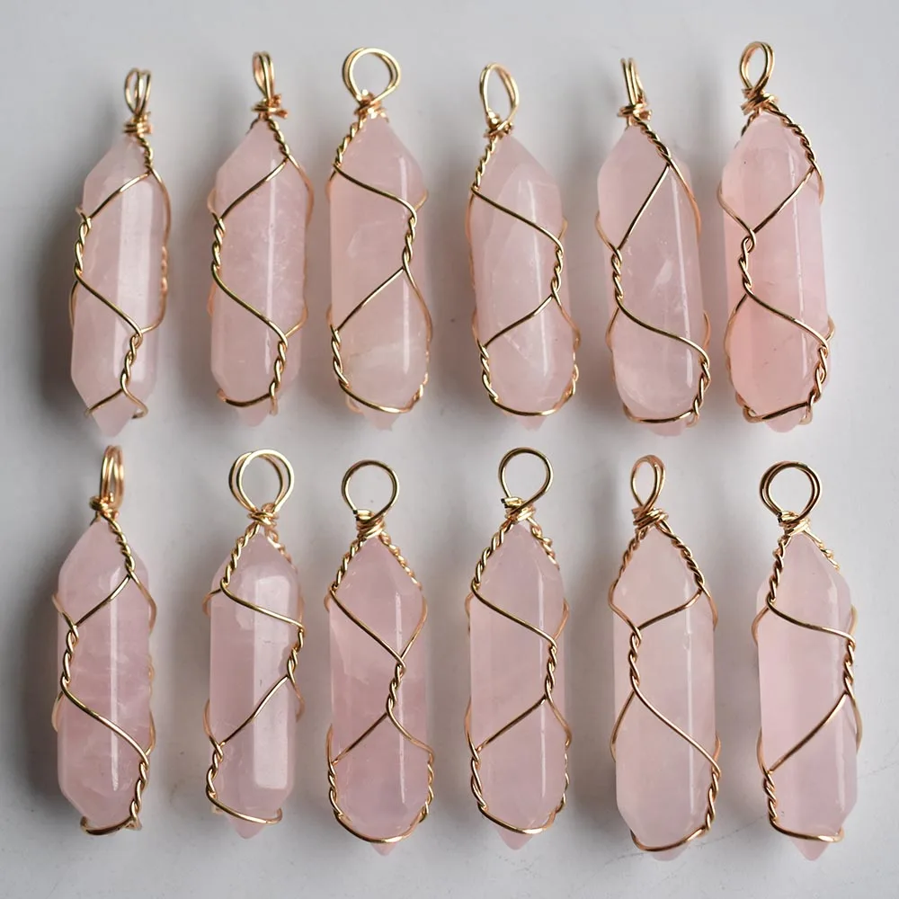 Wholesale 12pcs/lot natural pink quartz pillar shape point handmade iron wire pendants for jewelry making free shipping
Wholesale 12pcs/lot natural pink quartz pillar shape point handmade iron wire pendants for jewelry making free shipping