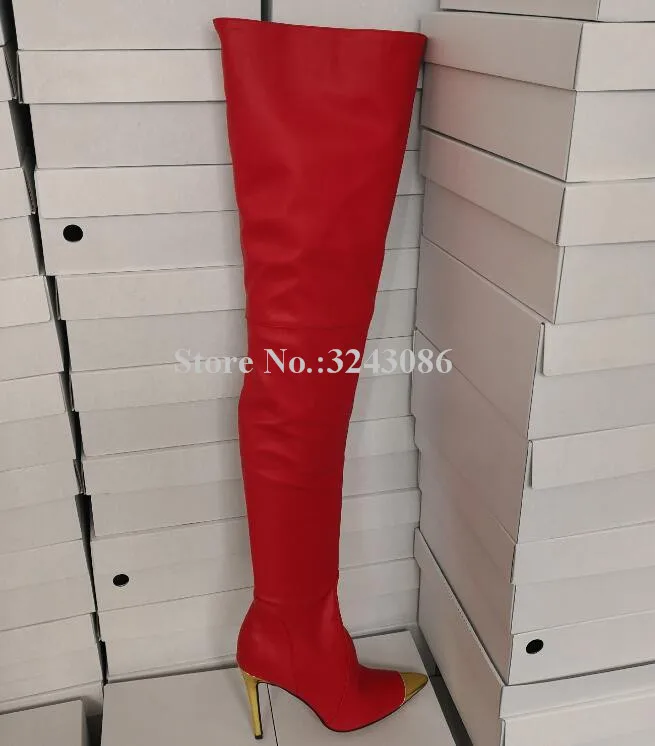 Red Color Metal Pointed Toe Leather Long Boots Woman Metal Thin Heel Over the Knee Boots Lady Fashion Large Size Autumn Boots
Red Color Metal Pointed Toe Leather Long Boots Woman Metal Thin Heel Over the Knee Boots Lady Fashion Large Size Autumn Boots