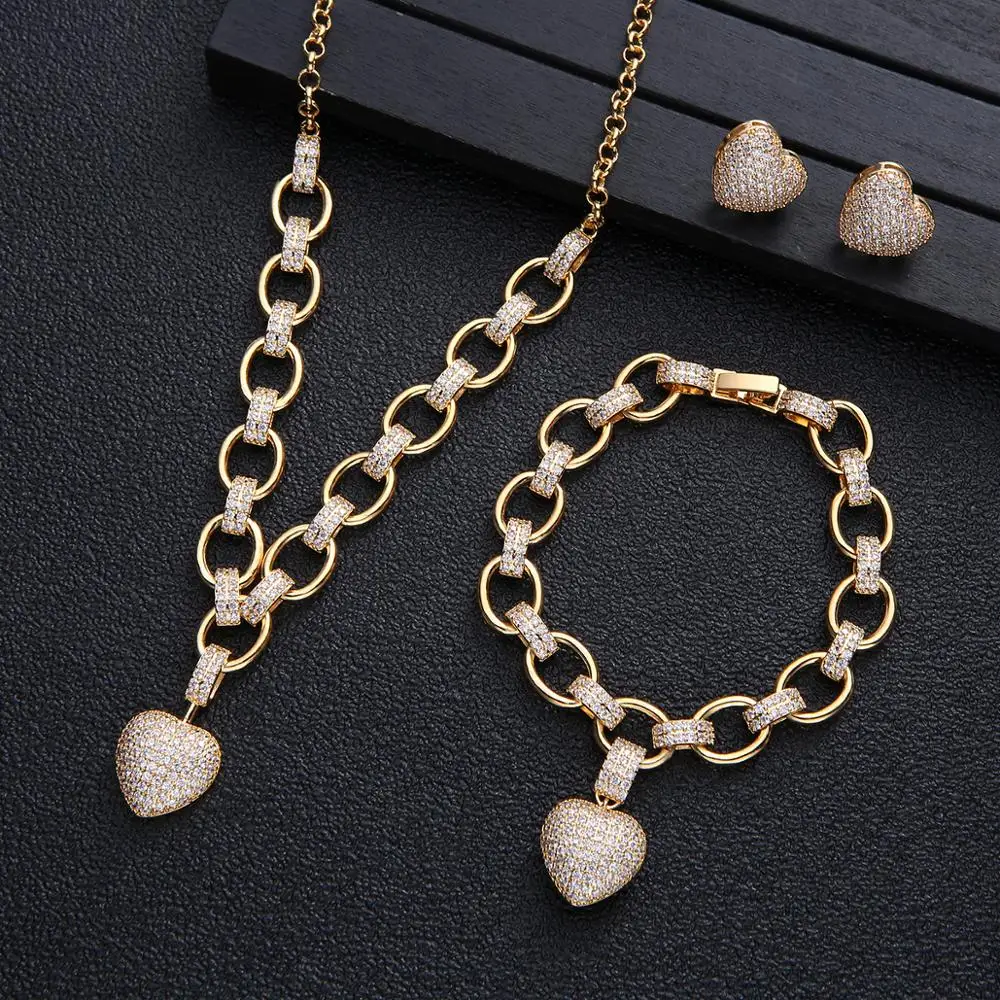Trendy Heart Shape Pendant Necklace Bracelet Earring Sets Link Chain Choker Adjust Women Wedding Heart Jewelry
Trendy Heart Shape Pendant Necklace Bracelet Earring Sets Link Chain Choker Adjust Women Wedding Heart Jewelry