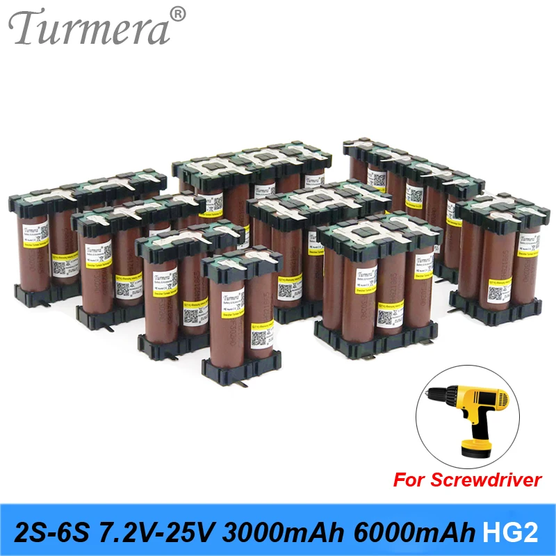 Turmera 3S 4S 5S 18650 HG2 3000mAh 6000mAh 30A Battery with Holder Soldering for 10.8V 12V 16.8V 18V 21V 25V Screwdriver Battery
Turmera 3S 4S 5S 18650 HG2 3000mAh 6000mAh 30A Battery with Holder Soldering for 10.8V 12V 16.8V 18V 21V 25V Screwdriver Battery