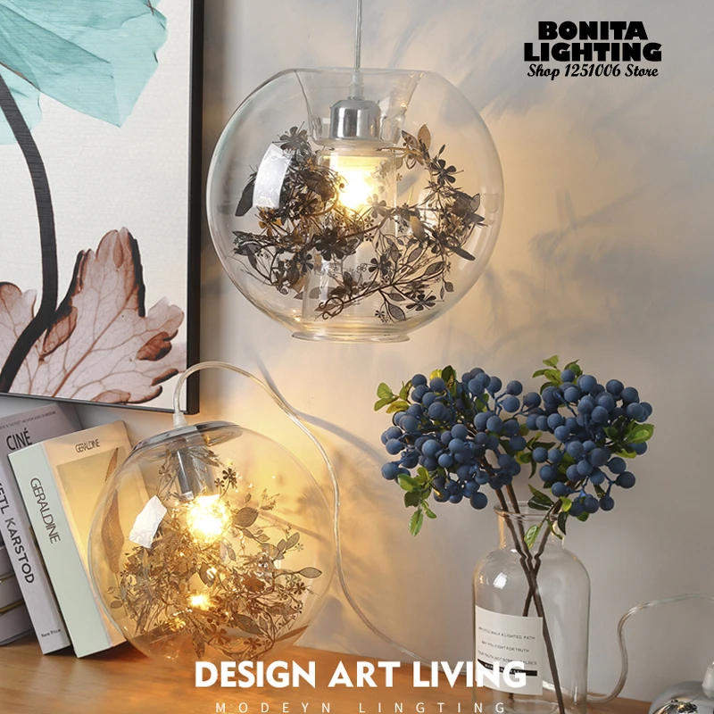 Clear Glass Ball modern hanging lamps Stainless steel flowers Leaves Golden Silver glass pendant lighting Fish tank pendant lamp
Clear Glass Ball modern hanging lamps Stainless steel flowers Leaves Golden Silver glass pendant lighting Fish tank pendant lamp