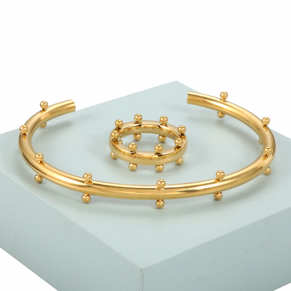 Fashion Jewelry Set Stainless Steel Bangle Finger Ring Women Men Bracelet With Mini Balls Gold Color Luxury Charm Jewelry Gifts
Fashion Jewelry Set Stainless Steel Bangle Finger Ring Women Men Bracelet With Mini Balls Gold Color Luxury Charm Jewelry Gifts