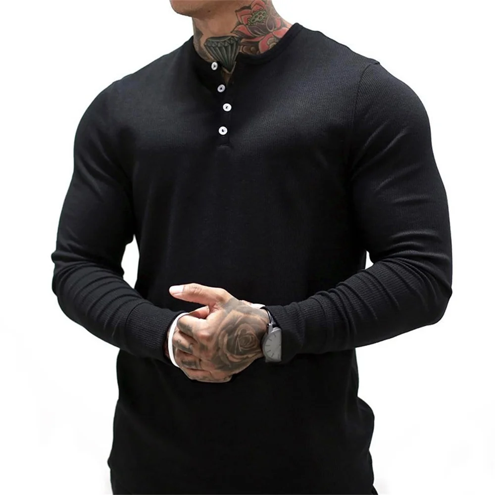New Men's Buttons V Neck T shirts Male Solid Color Long Sleeves Casual Cotton tshirt Tops Training Running GYM Fashion Sportwear
New Men's Buttons V Neck T shirts Male Solid Color Long Sleeves Casual Cotton tshirt Tops Training Running GYM Fashion Sportwear
