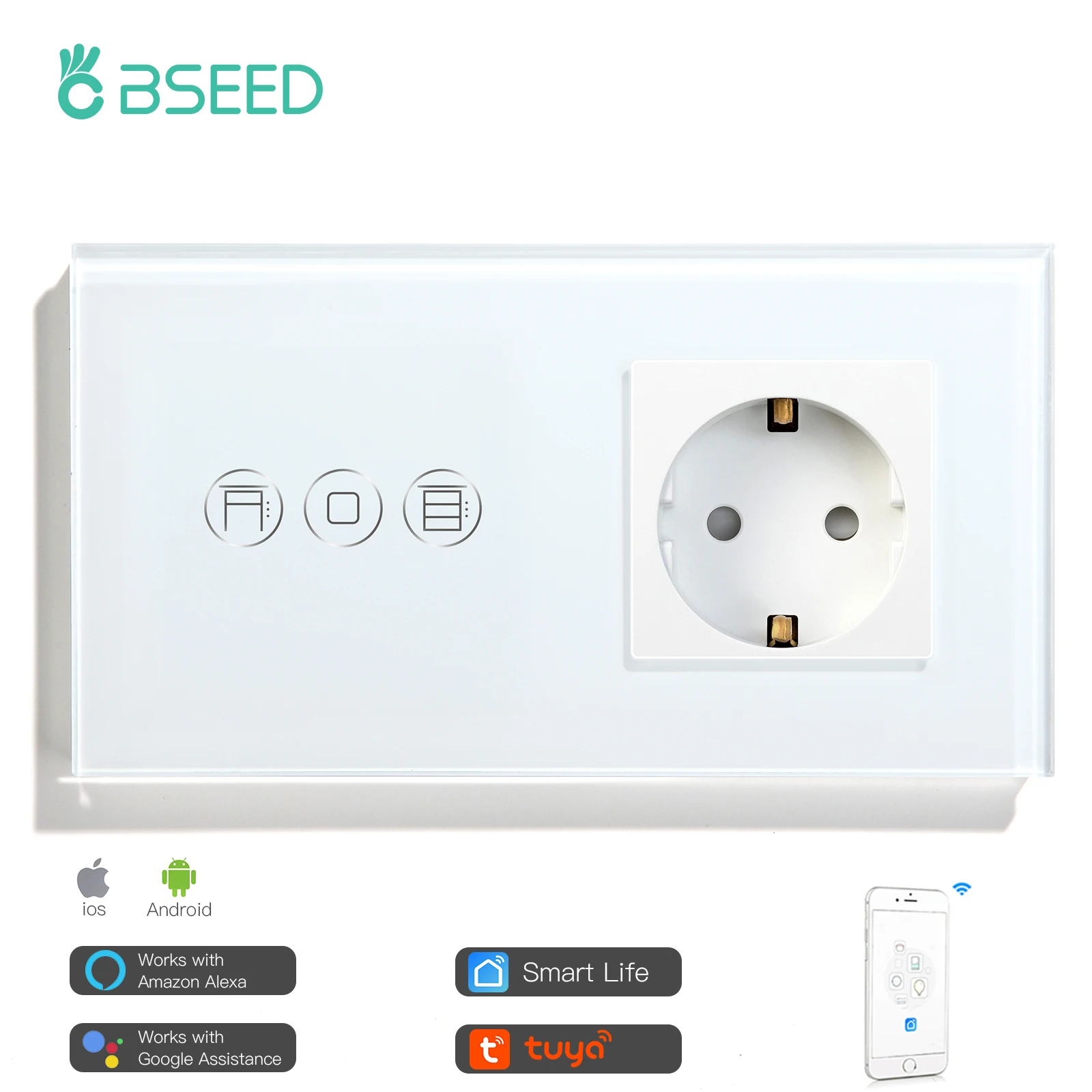 Умный беспроводной сенсорный выключатель BSEED для жалюзи Tuya Smart Life с управлением через приложение и розеткой европейского стандарта без Wi-Fi
Умный беспроводной сенсорный выключатель BSEED для жалюзи Tuya Smart Life с управлением через приложение и розеткой европейского стандарта без Wi-Fi