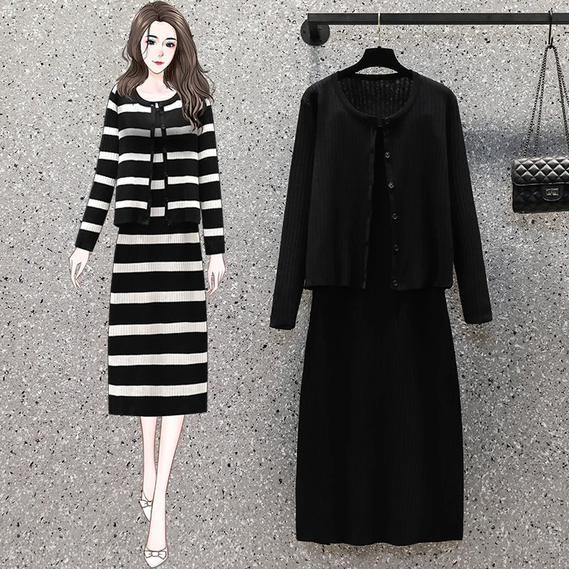 EHQAXIN Womens Knitted Dresses Set Autumn Loose Striped Button Cardigan + Knitted Suspender Dress Two-Piece Suit L-4XL
EHQAXIN Womens Knitted Dresses Set Autumn Loose Striped Button Cardigan + Knitted Suspender Dress Two-Piece Suit L-4XL