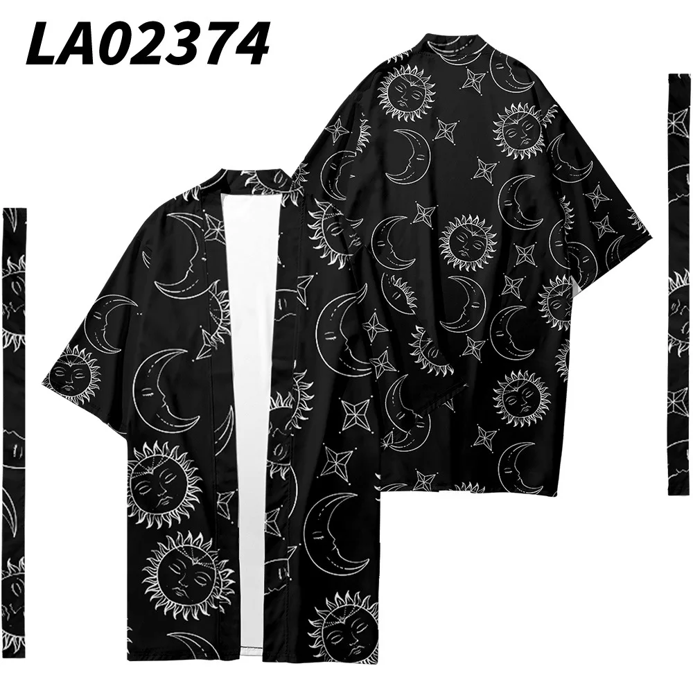 Japanese Black Sun Moon Print Kimono With Belt Cardigan Loose Tops Casual Coat Yukata Men Women Asian Clothing
Japanese Black Sun Moon Print Kimono With Belt Cardigan Loose Tops Casual Coat Yukata Men Women Asian Clothing