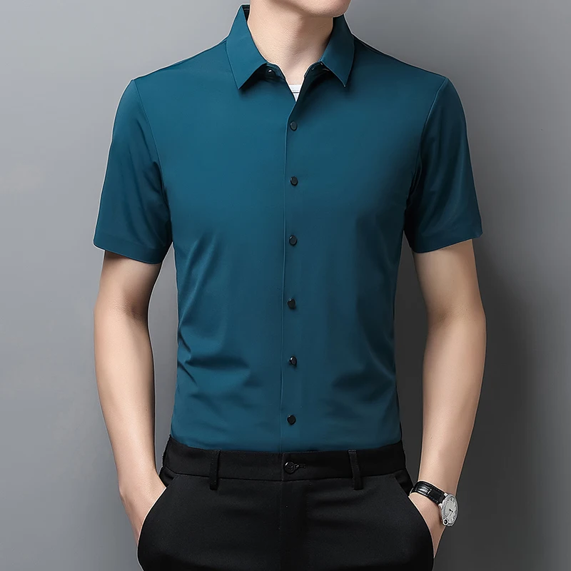 Men's Smooth Silk Shirts Summer Seamless Clothes Offical Man Pure Color Streetwear Short Sleeve Male Soft Dress Shirts
Men's Smooth Silk Shirts Summer Seamless Clothes Offical Man Pure Color Streetwear Short Sleeve Male Soft Dress Shirts