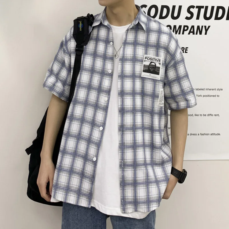 Summer New Personality Short Sleeve Shirt Men's Korean Version Student Slim Lattice Square Collar Daily Trend Cardigan Casual
Summer New Personality Short Sleeve Shirt Men's Korean Version Student Slim Lattice Square Collar Daily Trend Cardigan Casual