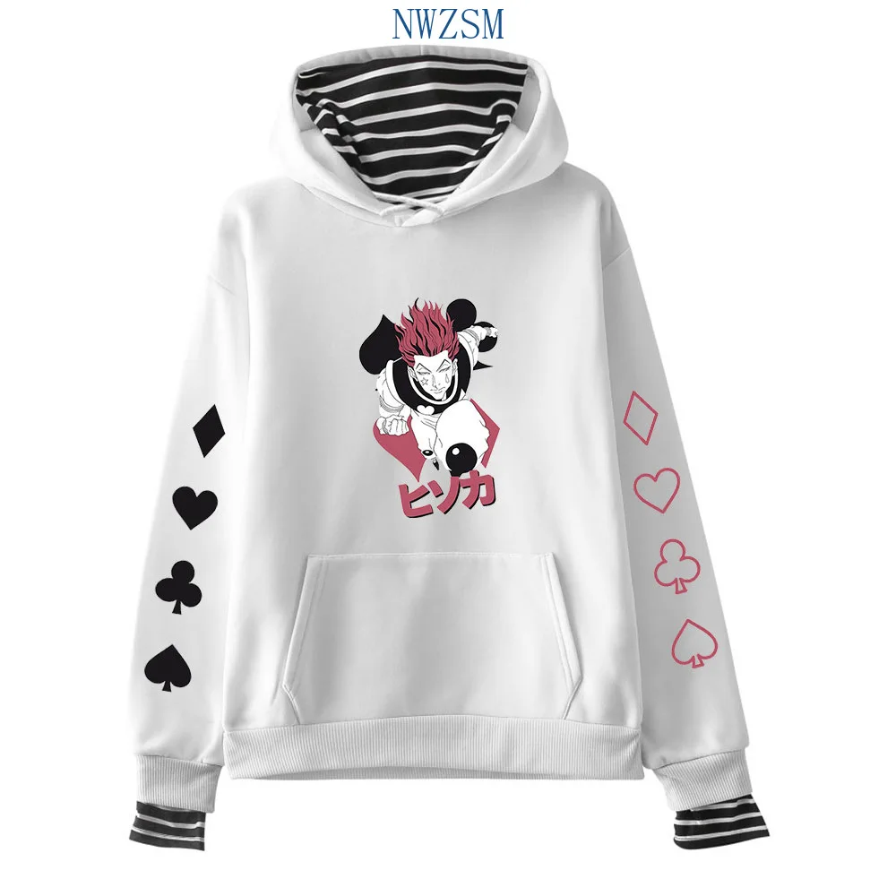 Japan Anime Hunter X Hunter Hisoka Hoodie Women Men Striped Patchwork Fake Two Pieces Hooded Sweatshirt Male Tracksuit
Japan Anime Hunter X Hunter Hisoka Hoodie Women Men Striped Patchwork Fake Two Pieces Hooded Sweatshirt Male Tracksuit