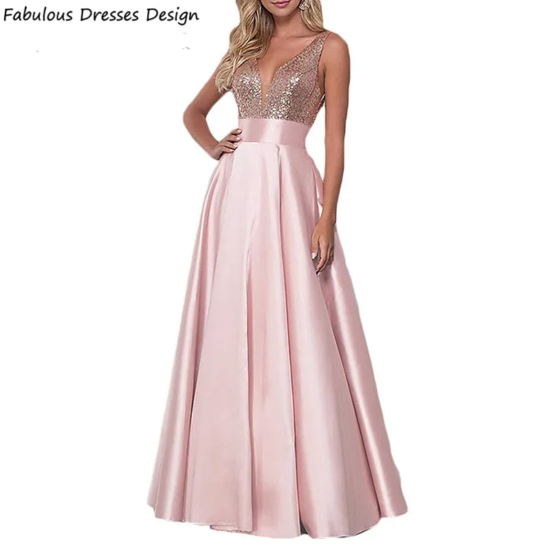 Pink Long A-Line Bridesmaid Dresses Bling Sequin Top And Satin Skirt Bridal Party Dress Women V-neck Backless Prom Gown
Pink Long A-Line Bridesmaid Dresses Bling Sequin Top And Satin Skirt Bridal Party Dress Women V-neck Backless Prom Gown