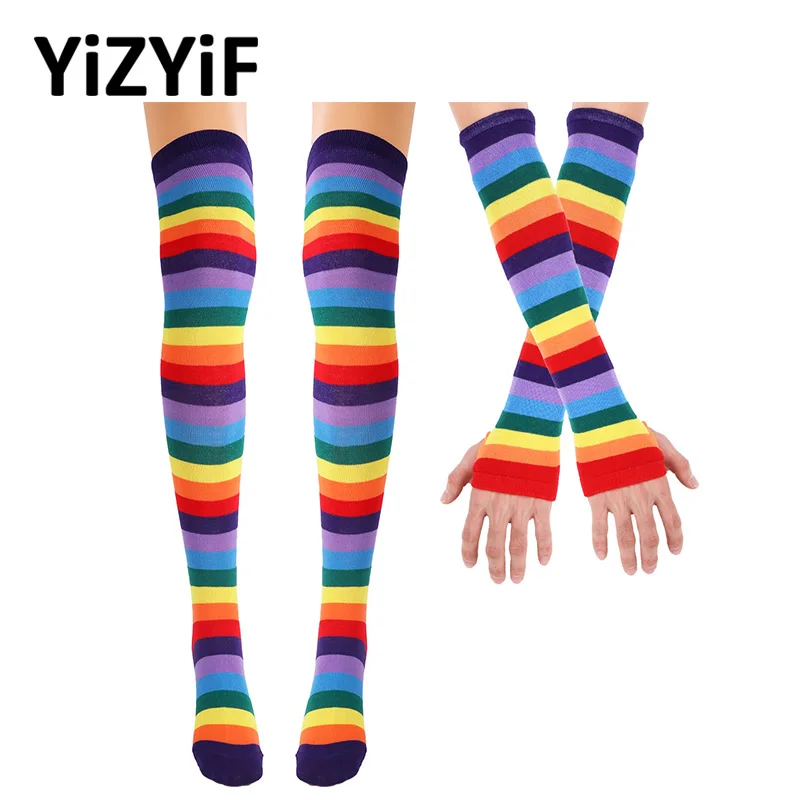 Women Stockings Colorful Rainbow Striped Knee Thigh High Socks Arm Warmer Gloves Halloween Costume Fun Party Cosplay Costumes
Women Stockings Colorful Rainbow Striped Knee Thigh High Socks Arm Warmer Gloves Halloween Costume Fun Party Cosplay Costumes