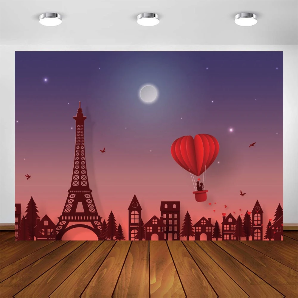 Happy Valentine's Day Background Cartoon Eiffel Tower Hot Air Balloon City Night Moon Photography Backdrop For Photo Booth Props
Happy Valentine's Day Background Cartoon Eiffel Tower Hot Air Balloon City Night Moon Photography Backdrop For Photo Booth Props