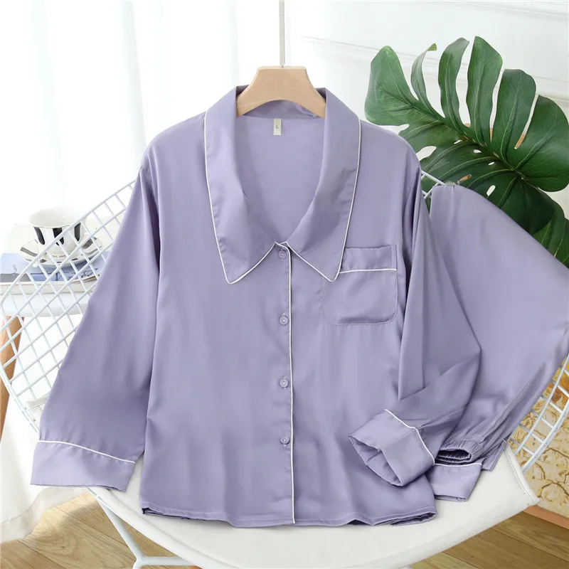 Spring Summer Women's Silk Satin Pajamas Suits 2PCs Concise Cardigan Homewear Can Be Worn Outside Leisure Turn-Down Collar
Spring Summer Women's Silk Satin Pajamas Suits 2PCs Concise Cardigan Homewear Can Be Worn Outside Leisure Turn-Down Collar
