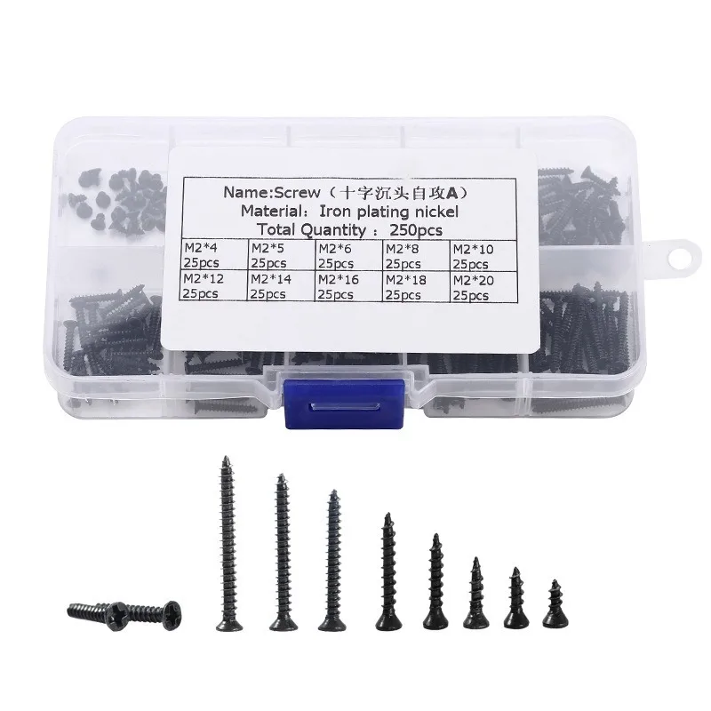 250Pc black flat head head screw Phillips Screws Iron nickel plated Nuts Cover Bolts Furniture Exterior Decor Hardware Fasteners
250Pc black flat head head screw Phillips Screws Iron nickel plated Nuts Cover Bolts Furniture Exterior Decor Hardware Fasteners