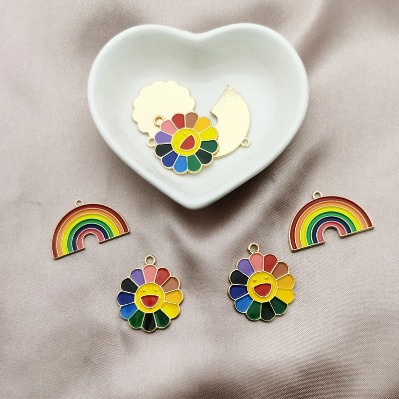 10Pcs Gold Tone Metal Enamel Sun Flower Rhinebow Charms Pendants For Women DIY Jewelry Earrings Necklace Accessories Handmade
10Pcs Gold Tone Metal Enamel Sun Flower Rhinebow Charms Pendants For Women DIY Jewelry Earrings Necklace Accessories Handmade