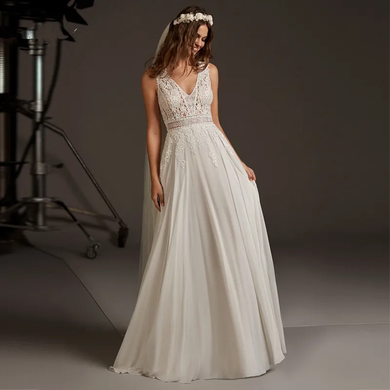 Boho Wedding Dresses A-line Deep V-neck Chiffon Lace Beach Backless Dubai Saudi Arabia Wedding Gown Bridal Vestido De Noiva
Boho Wedding Dresses A-line Deep V-neck Chiffon Lace Beach Backless Dubai Saudi Arabia Wedding Gown Bridal Vestido De Noiva