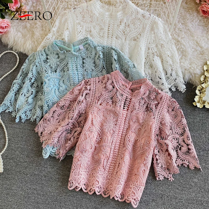 Summer Korean Women Sweet Fake Two Tops Female Speaker Half Sleeve O-Neck Hollow Out Lace Top Vintage Casual Short Blouses 2023
Summer Korean Women Sweet Fake Two Tops Female Speaker Half Sleeve O-Neck Hollow Out Lace Top Vintage Casual Short Blouses 2023
