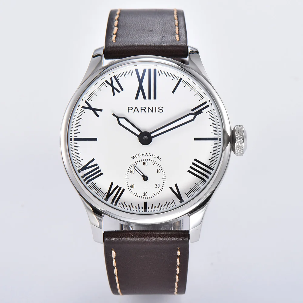 Parnis 44mm Mechanical Mens Watch 6498 ST3620 Hand Winding Movement Roman Numbers Leather Band Round Case Male Wristwatch
Parnis 44mm Mechanical Mens Watch 6498 ST3620 Hand Winding Movement Roman Numbers Leather Band Round Case Male Wristwatch