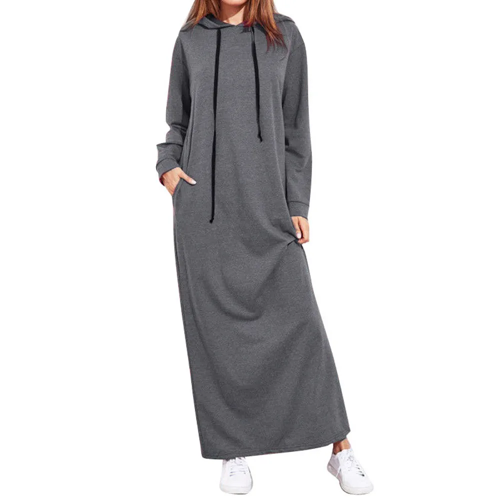 Women Maxi Dress Autumn Winter Vintage Drawstring Hooded Dress Sweatshirt Casual Long Sleeve Solid Color Long Dresses Robe Femme
Women Maxi Dress Autumn Winter Vintage Drawstring Hooded Dress Sweatshirt Casual Long Sleeve Solid Color Long Dresses Robe Femme