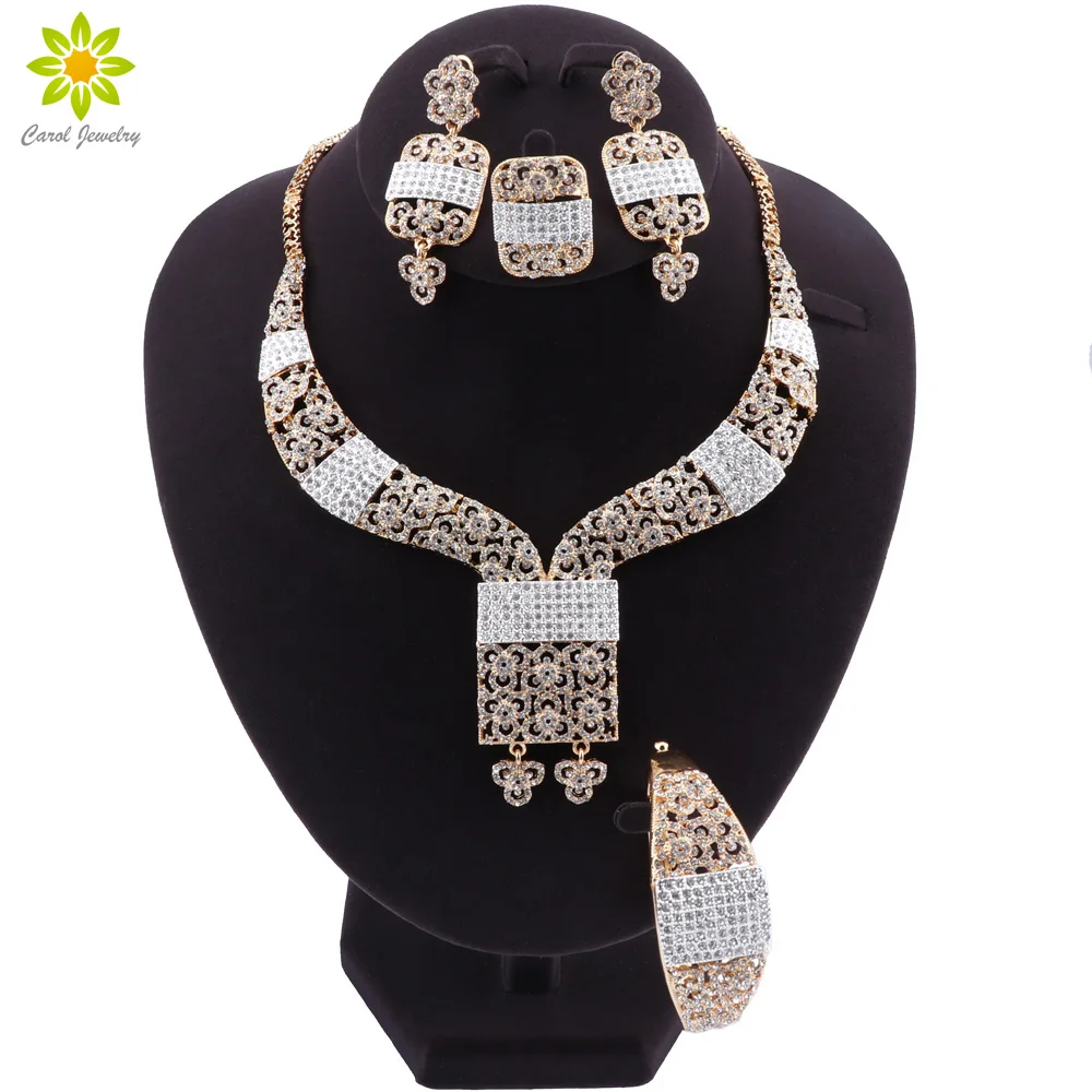 Dubai Jewelry Sets Women Gold Color Crystal Necklace African Style Bracelet Earrings Rings Wedding Party Fashion Jewelry Sets
Dubai Jewelry Sets Women Gold Color Crystal Necklace African Style Bracelet Earrings Rings Wedding Party Fashion Jewelry Sets