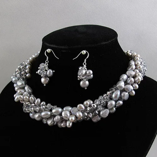 Classic Women Pearl Necklace Earrings Fine Jewelry Set Handmade Gray Color Baroque Genuine Freshwater Pearl Crystal Beads Nice G
Classic Women Pearl Necklace Earrings Fine Jewelry Set Handmade Gray Color Baroque Genuine Freshwater Pearl Crystal Beads Nice G