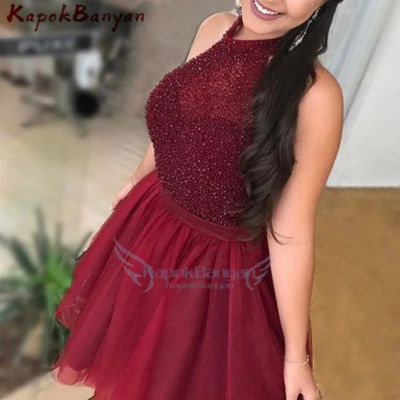 Beads Halter Short Homecoming Dress Sleeveless Backless Knee Length Tulle Sweet Girls Gown Custom Made
Beads Halter Short Homecoming Dress Sleeveless Backless Knee Length Tulle Sweet Girls Gown Custom Made